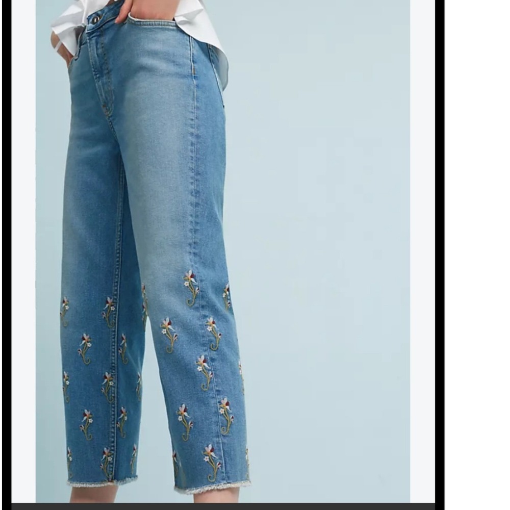 Pilcro and the Letterpress Floral Embroidered Straight Leg Jeans Light Wash 30